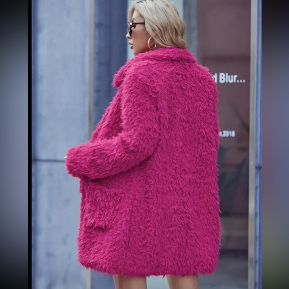 Plush Chic Lapel Collar jacket  Durable Knit Fabric Versatile Warm with  pocket - Picture 3 of 5